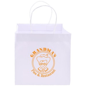 Wide Gusset White Kraft Takeout Bag - Dimensions Are 10.25&quot; X 10&quot; X 10&quot; X 10&quot; and Comes with Your Logo.