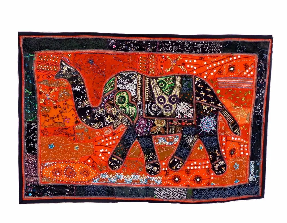Tapiz de estilo Vintage con diseño de elefante, tapiz colgante de pared hecho a mano con cuentas bordadas, estilo indio