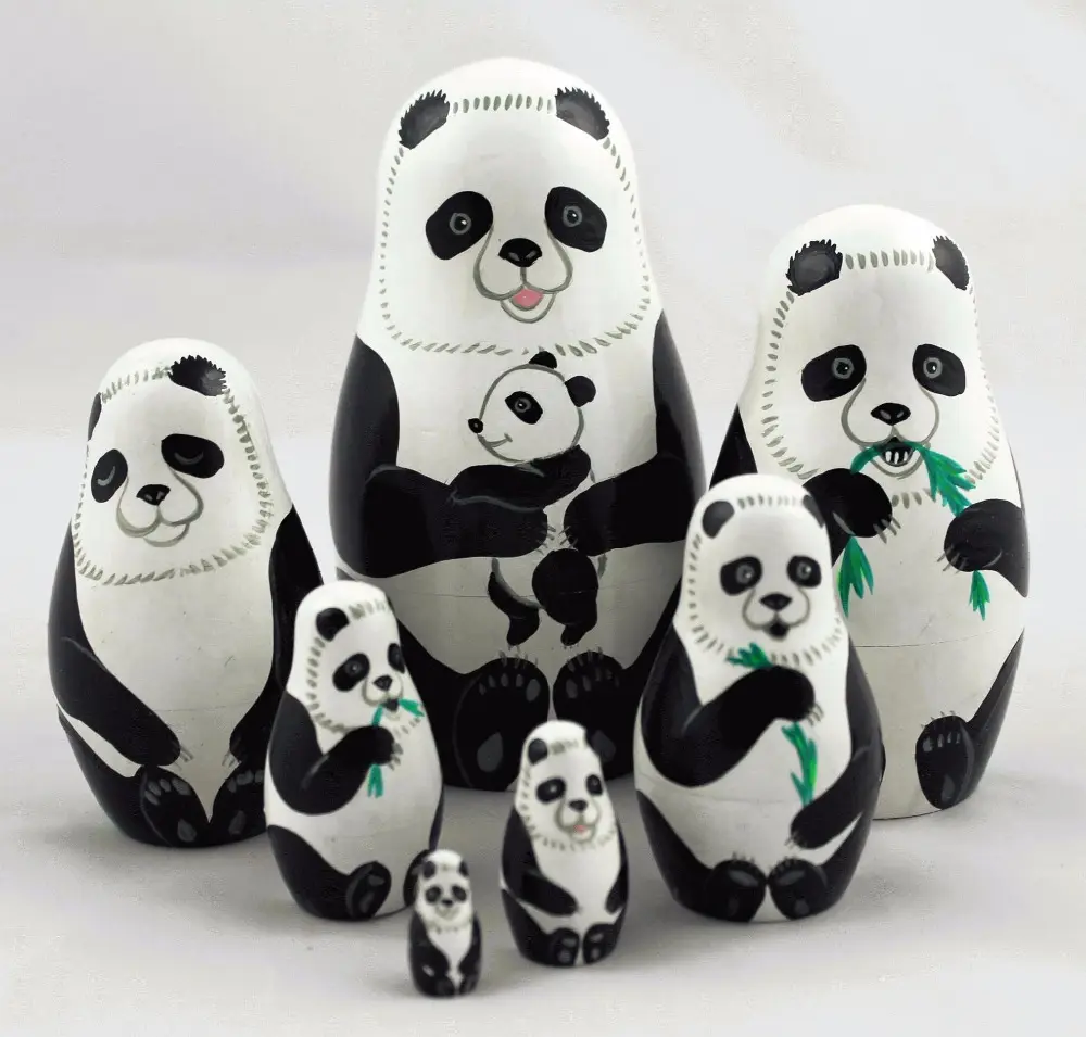 Panda Cinese Animali Matryoshka Tradizionale In Legno Bambole Russe Nidificazione Tradizionale Bambole Russe di Bambole di Legno Valore Set 7 pc