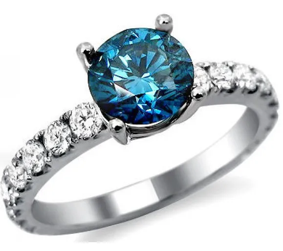 Reale Naturale 1.30Ct Solitaire Anello di Diamante Blu in 14k Oro Bianco al Prezzo All'ingrosso