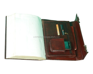 <strong>Plain</strong> Genuine Leather Hardcover Journal Diary <strong>With</strong> Double Antique Brass C-Lock Flap On Cover Blank White <strong>Pages</strong> <strong>Notebook</strong> Or Diary - Product Image 5