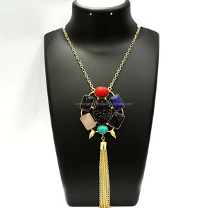 22カラットの金メッキマルチカラードルジーネックレス、タッセルハンドメイド、パールダイヤモンド銅ステンレススチールチェーン
