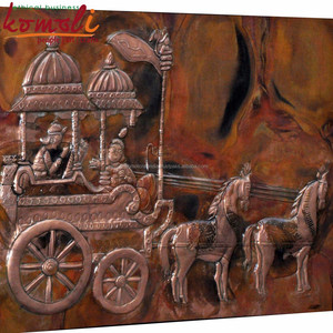 Antika bakır repousse Arjun rath metal duvar dekoru tanrı Krishna heykel heykeli - Product Image 3