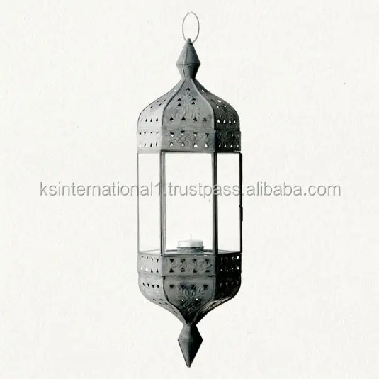 Lanterna in metallo lampada marocchina luci in metallo nero Ramadan o tavolo da sposa