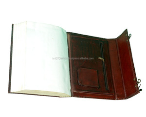 <strong>Plain</strong> Genuine Leather Hardcover Journal Diary <strong>With</strong> Double Antique Brass C-Lock Flap On Cover Blank White <strong>Pages</strong> <strong>Notebook</strong> Or Diary - Product Image 4