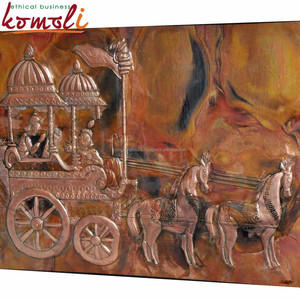 Antika bakır repousse Arjun rath metal duvar dekoru tanrı Krishna heykel heykeli - Product Image 4