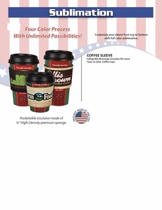USA Made Sublimated Collapsible Coffee Cup Sleeve Insulator - Fits Most 12 oz to 22 oz Coffee Cups and Comes with Your logo