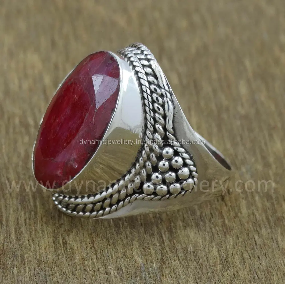 Mooie 925 Sterling Zilver Hot Selling Korund Robijn Edelsteen Ring 925 Sterling Zilver Met Korund Ruby Ring