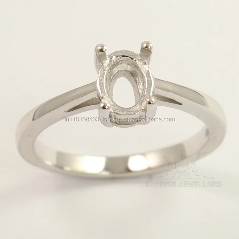925 sterling Silver Jewelry Engagement Semi Monte Anel Aniversário 5x1mm Oval Forma Oriente Tamanho da Pedra