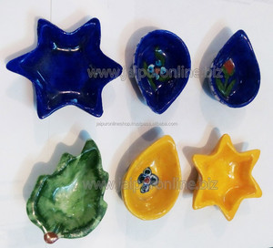כחול חרס Diyas/קרמיקה דיוואלי Diyas מהודו