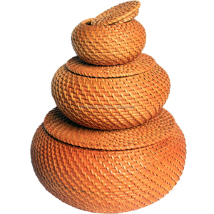 圆形藤编盒子带盖/藤制品越南制造/藤竹存储 - Product Image 1