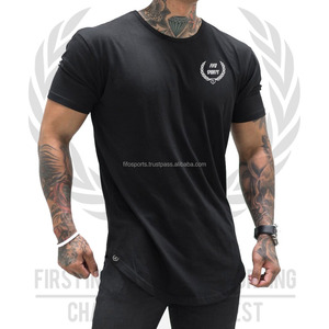 Erkek uzun boy tişört boy boş tişört erkekler yuvarlak alt uzun kuyruk t shirt Scoop boyun Tee uzun çizgi kavisli Hem T shirt
