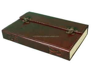 <strong>Plain</strong> Genuine Leather Hardcover Journal Diary <strong>With</strong> Double Antique Brass C-Lock Flap On Cover Blank White <strong>Pages</strong> <strong>Notebook</strong> Or Diary - Product Image 1