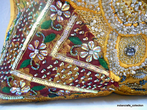 16'' X16'' INDIAN BEADED EMBROIDERED CUSHION PILLOW COVER THROW ETHNIC VINTAGE DEcor <strong>ART</strong> Indian Manufacturer <strong>and</strong> Wholesaler - Product Image 4
