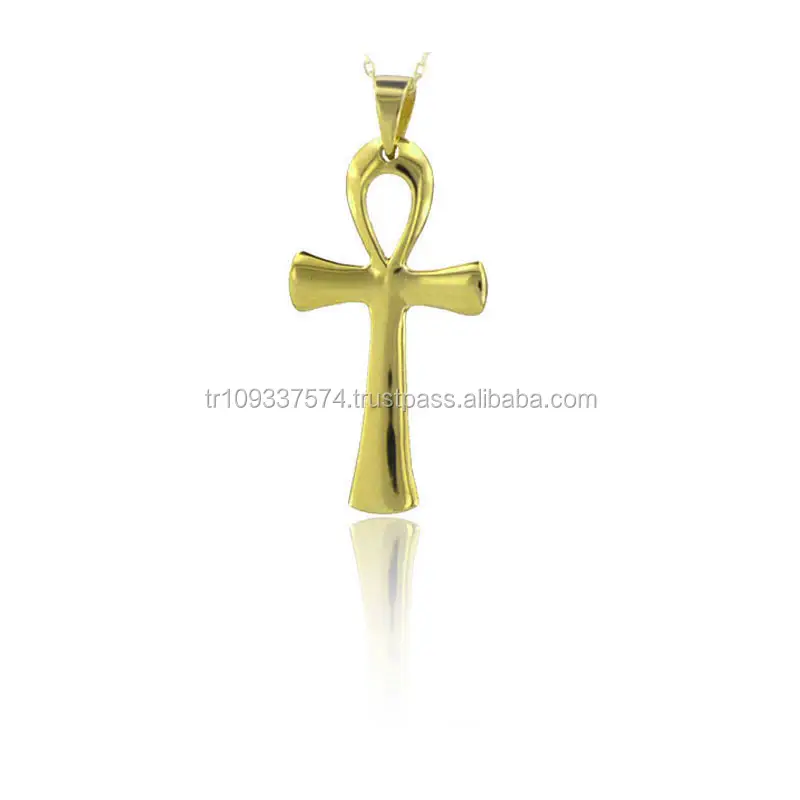 Collar con colgante de Cruz Ankh de oro sólido de 14K