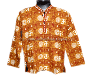 OM野兔<span class=keywords><strong>Rama</strong></span>哈瑞奎师那矮个子男人衬衫休闲纱布Kurt a Om棉象征印度教连衣裙女式民族T衬衫kurta衬衫