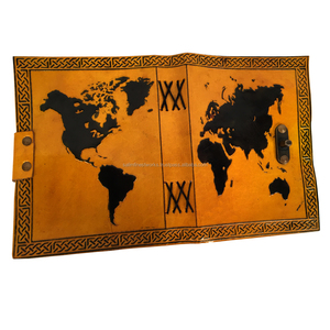 Handmade Professional Custom Vintage Yellow And Black Style 100% Genuine Leather Journal With <strong>World</strong> Map Logo Embossed Note <strong>Books</strong> - Product Image 5