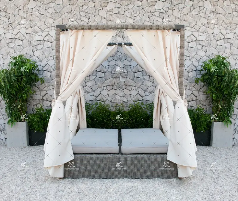 2018 Luxuriöses Design Wicker Outdoor Doppelbett mit Baldachin