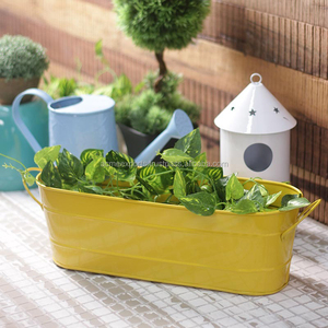 Metal <strong>Planters</strong> for Garden <strong>Planters</strong> Large Outdoor Garden Decoration Yellow Color Oval <strong>Shape</strong> <strong>Planter</strong> for Flowers - Product Image 2