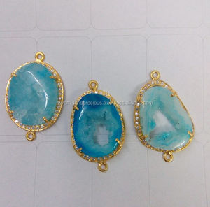 Akik mavi <span class=keywords><strong>Druzy</strong></span> açacağı Set taş bağlayıcı kristal takı bulguları ile elmas ana taş CZ Set bağlayıcı olarak