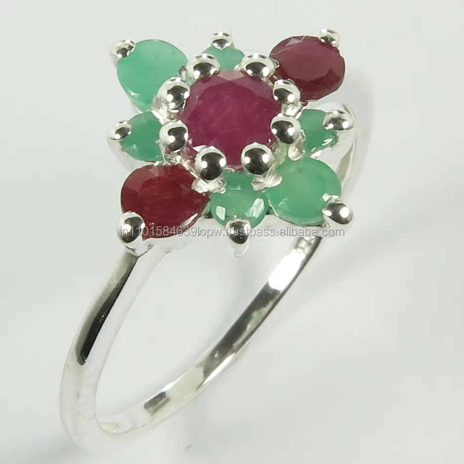 Original EMERALD & RUBY Gemstones 925 Sterling Silver Stunning All Ring Size