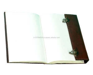 <strong>Plain</strong> Genuine Leather Hardcover Journal Diary <strong>With</strong> Double Antique Brass C-Lock Flap On Cover Blank White <strong>Pages</strong> <strong>Notebook</strong> Or Diary - Product Image 3