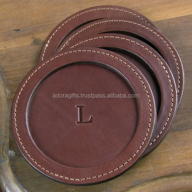 Handmade leather coasters from India