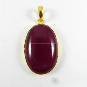 <span class=keywords><strong>Fuchsia</strong></span> Chalcedony Gemstone Bezel Set 18 18k Gold Plated Pendant For Making Necklace Bracelet Fashion Jewelry IG2836