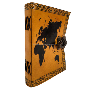 Handmade Professional Custom Vintage Yellow And Black Style 100% Genuine Leather Journal With <strong>World</strong> Map Logo Embossed Note <strong>Books</strong> - Product Image 3