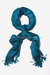 ผ้าพันคอ100% ผ้า Pashmina สีเทอร์ควอยซ์สไตล์เรียบ - Product Image 1