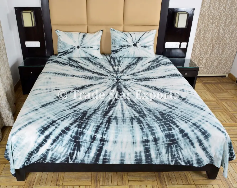 Étnica Shibori Tie Dye & Decoração do Quarto Colcha Tampa de Cama Com Fronha Tingido Mão Shibori Índigo Algodão Colcha