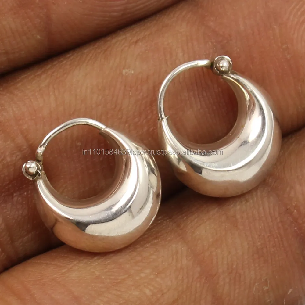 Hoop Earrings 925 Solid Sterling Sliver Jewellery PLAIN No Stone earrings designs imagens Para Mulheres e Homens