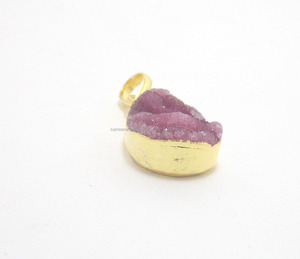 天然粉色德鲁兹宝石电镀椭圆形镀金礼品为她的手工连接器吊坠