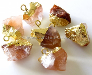 Raw Red Stone SingleLoop 22 Ct <strong>Gold</strong> E-Plated Cap Connectors <strong>Cabochon</strong> of Round Square Heart Shape Glass Jewelry Earrings Ring - Product Image 1