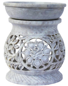 Doğal Serenity el oyması Soapstone Aroma yağı difüzörü lamba dünyevi özü gül kokulu balmumu tohum malzeme fiş tipi dahil