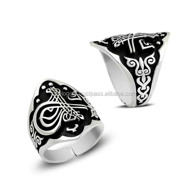 925K Sterling Silver Art Ottoman Tugra Uomini Anello per il Pollice