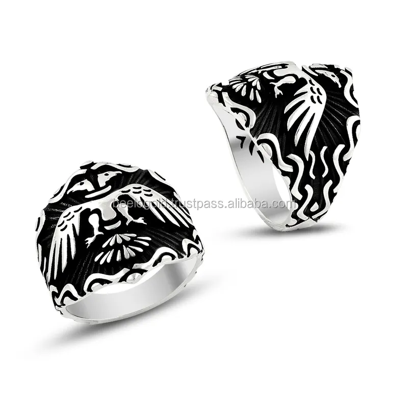 925 Sterling Silver ottomano Tugra Double Head Eagle Men Ring Original Hot Selling Antique Pattern Silver Color Men Ring Jewelry