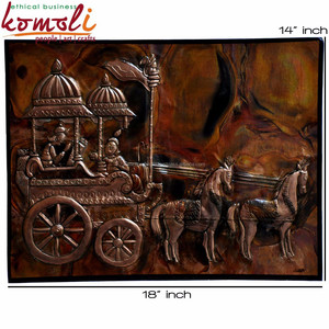 Antika bakır repousse Arjun rath metal duvar dekoru tanrı Krishna heykel heykeli - Product Image 2