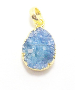 電気メッキ天然Druzy 16X23mm梨金メッキライトピンクステートメントDruzy Birthstone Bohoペンダント - Product Image 2
