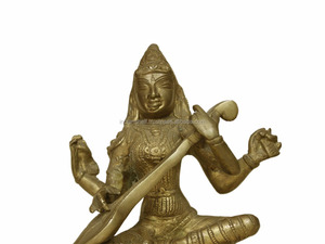El yapımı hint pirinç renkli bronz Saraswati ev dekorasyon bronz hint tanrı heykelcik heykeli