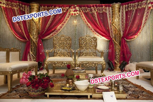 Sankheda ชุดเก้าอี้ Mandap สำหรับงานแต่งงานของชาวอินเดีย,เก้าอี้ Mandap ทำจากไม้สีแดงและสีทองแบบโบราณเก้าอี้ Mandap สไตล์ราชวงศ์ - Product Image 2