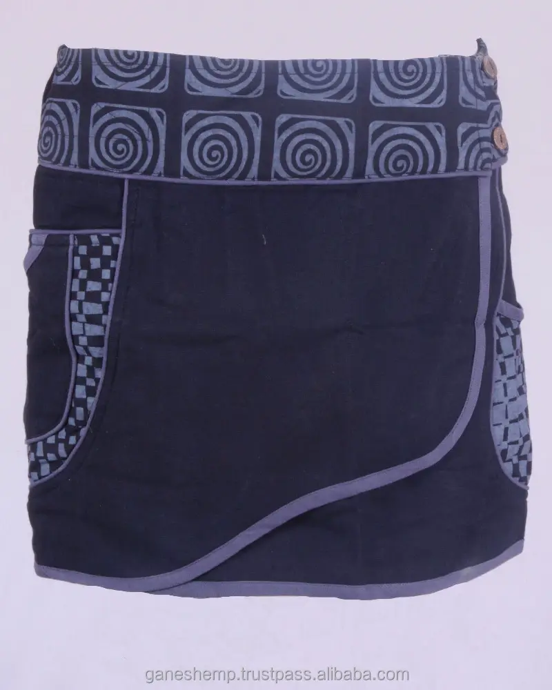 Minifalda de punto para mujer, falda Bohemia con bolsillos laterales, color azul pizarra oscura, 100% algodón, para primavera, verano y otoño