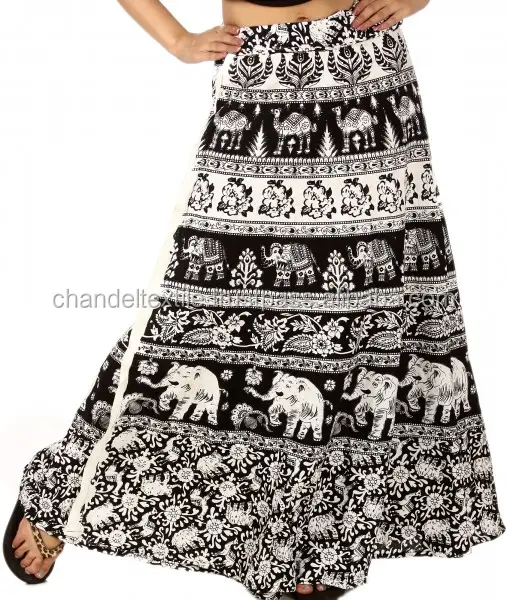 Indian GYPSY Handmade Cotton Long Skirt Boho Wrap Around Mandala Sarong Block Print Hippie skirt Dress wholesale