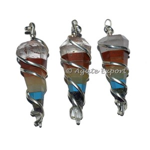 <strong>Bonded</strong> Chakra Pendulum Wrap Pendant : <strong>Buy</strong> <strong>Online</strong> Seven Chakra Stone Pendants Healing Chakra stone jewelry - Product Image 1