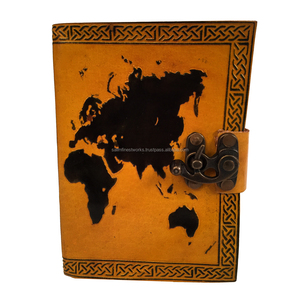 Handmade Professional Custom Vintage Yellow And Black Style 100% Genuine Leather Journal With <strong>World</strong> Map Logo Embossed Note <strong>Books</strong> - Product Image 1