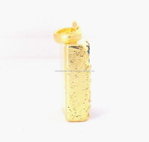 电镀天然多宝石珠宝箭头刻面石英德鲁兹20x 20毫米镀金吊坠