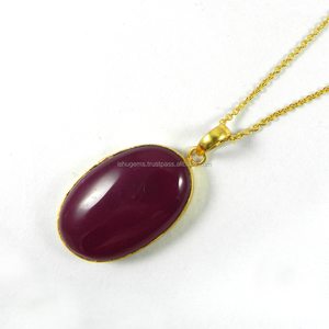 <span class=keywords><strong>Fuchsia</strong></span> Chalcedony Gemstone Bezel Set 18 18k Gold Plated Pendant For Making Necklace Bracelet Fashion Jewelry IG2836
