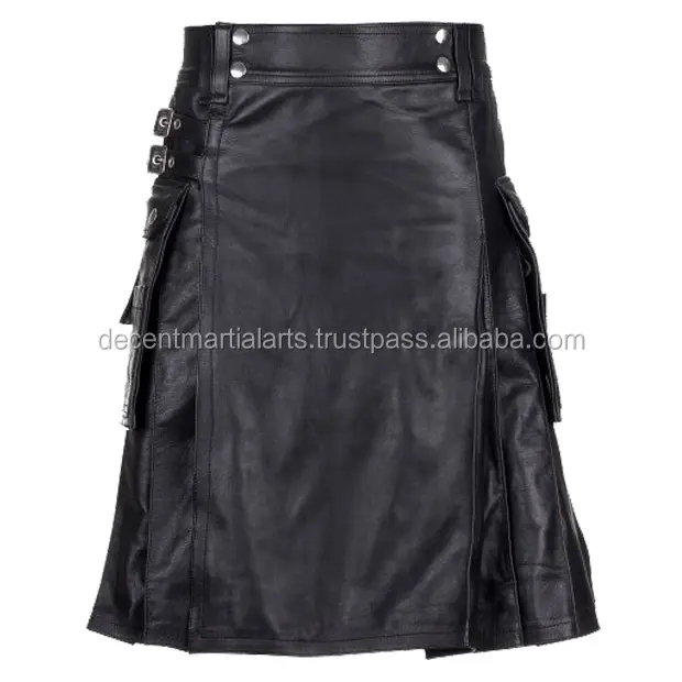 Couro genuíno preto feito utilitário kilt