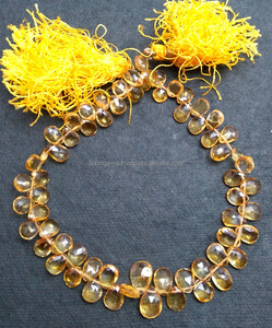 50% kapalı Citrine kuvars Faceted armut şekli Briolette toptan gevşek taş boncuk - Product Image 3
