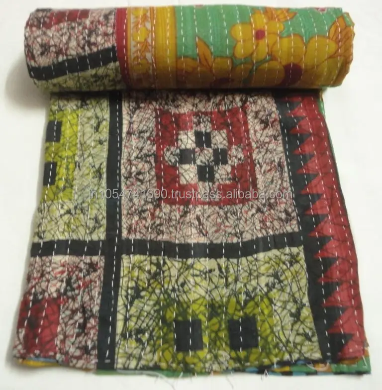 Vintage Kantha yorgan % 100% pamuk geri dönüşümlü Kantha yorgan Kantha atmak battaniye hint üretici ve toptancı